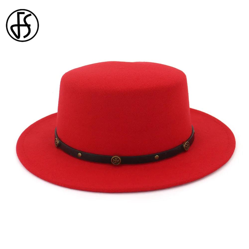 Женская и мужская фетровая шляпа FS Черная кепка с широкими полями пряжкой на