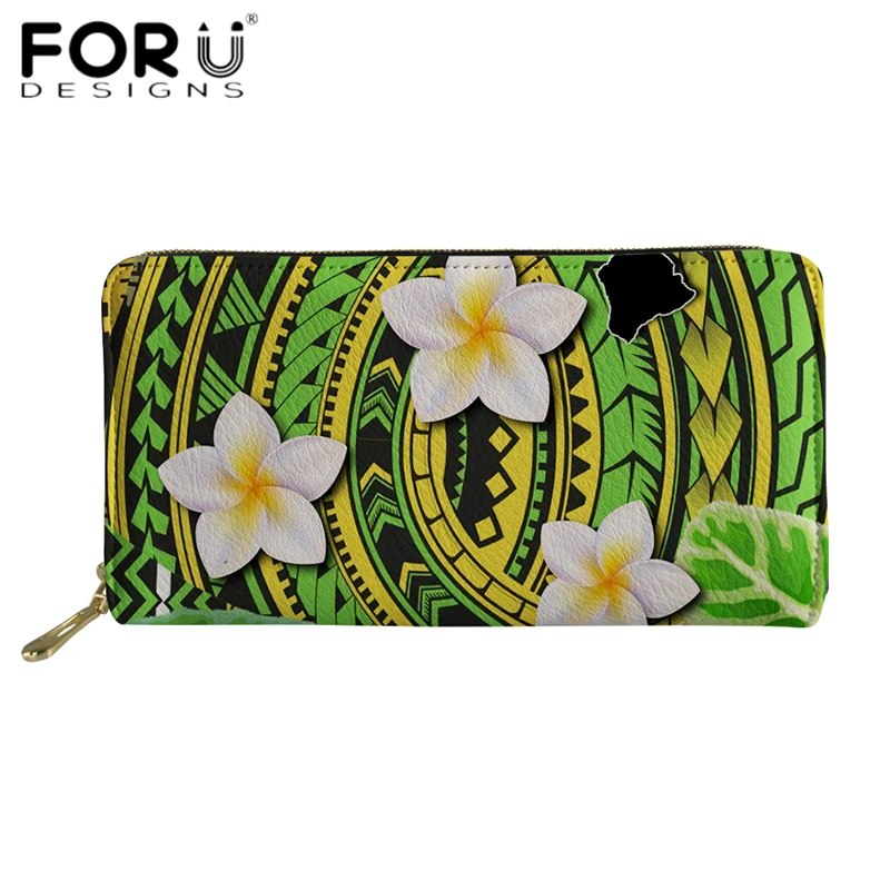 

Брендовые дизайнерские женские кошельки FORUDESIGNS, полинезийский Плюмерия, Гавайский стиль, женские кошельки из искусственной кожи, Длинный к...