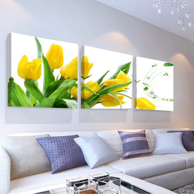 

3 Pieces Yellow Tulip Flowers Posters Wall Art Canvas Pictures Home Decor Paintings Accessories for Living Room Decorations