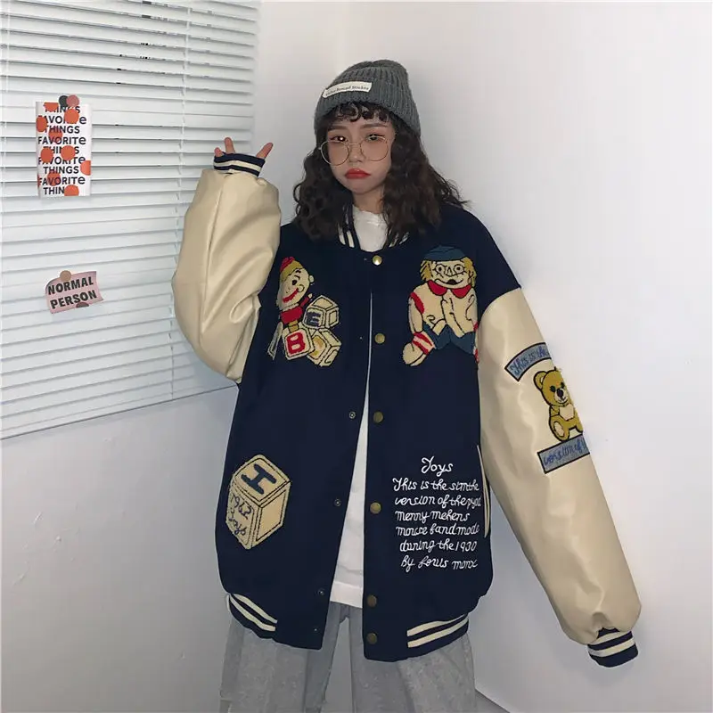 

Red Bear autumn Jacket Baseball Bomber Female Men Jacket Women Clothing 2021 Harajuku Plus Size Streetwear Outerwear Goth