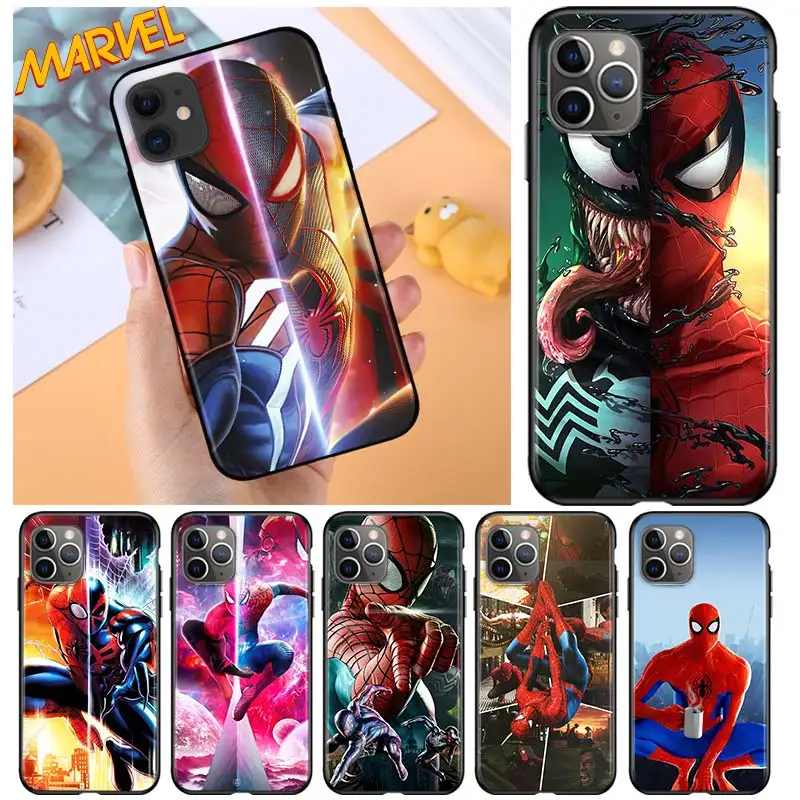 

Marvel Spiderman Art for Apple iPhone 12 Pro Max Mini 11 Pro XS Max X XR 6S 6 7 8 Plus 5S SE2020 Soft Black Phone Case