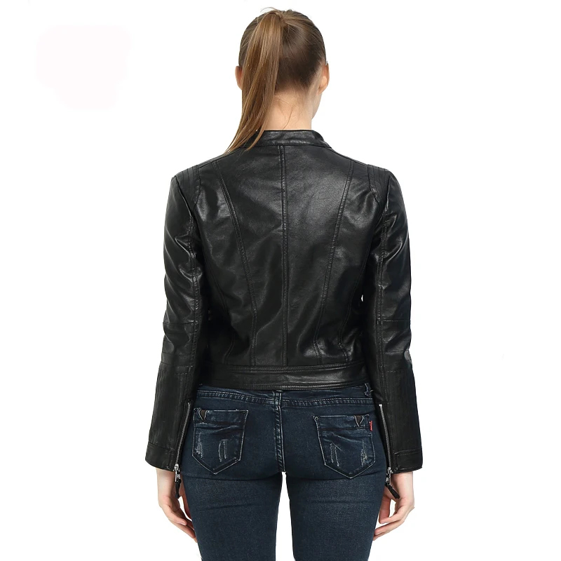 New Women Faux Leather Jacket Biker Coat Spring Autumn Black Zippers Outwear O Neck Slim Motorcycle Pu Jackets | Женская одежда