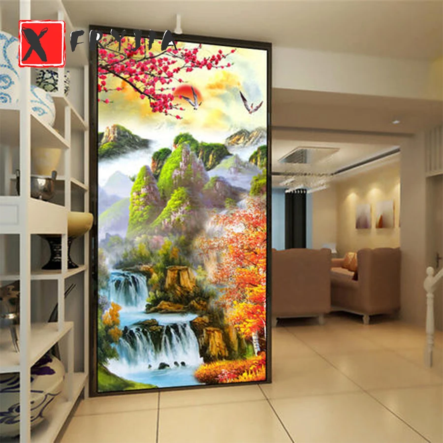 

Алмазная живопись «сделай сам» восход солнца, гора и текущая вода, пейзаж, карта, картина стразы, вышивка, Алмазная мозаика, домашний декор