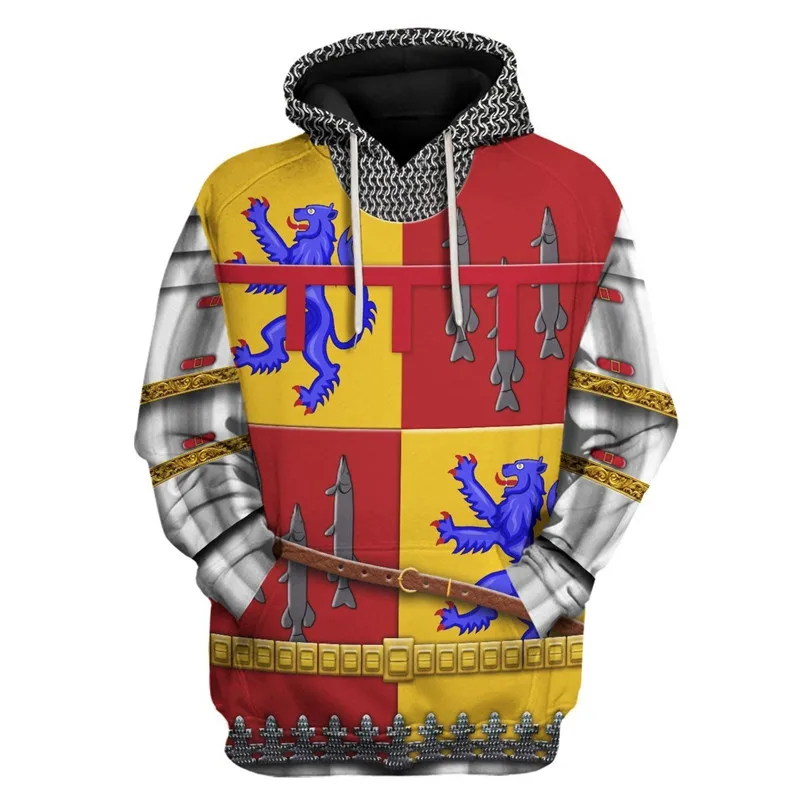 

New arrivals men's casual sweatshirt/pullover knight pattern 3d all-printed top fashion unisex role-playing zipper hoodie dress