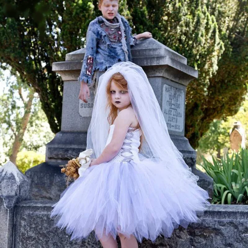 

Girls Halloween Tutu Dress Gothic Scary Kids Role Play Party Costume for Carnival Photos Tulle Dress