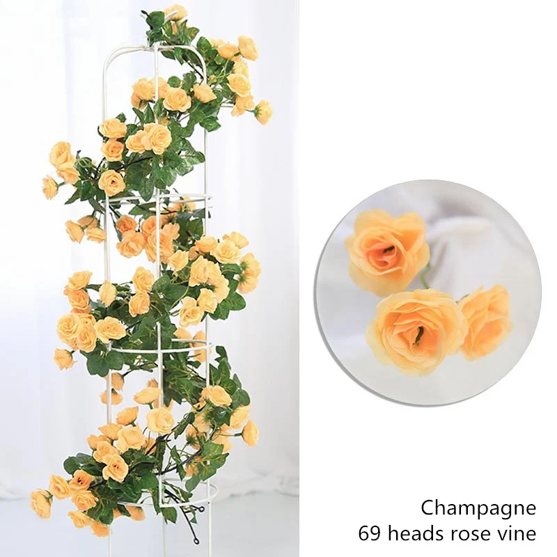69 champagne Yumai 230 см 17 голов розовый искусственный цветок лозы шелковые розы венок Свадебный Настенный декор наружная Осенняя Гирлянда украшение - Цвет: 69 champagne