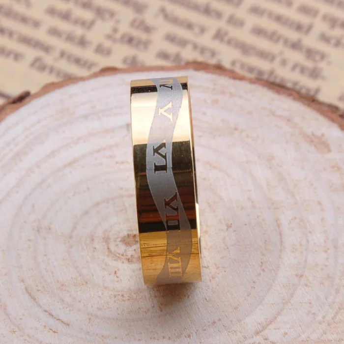

Fashion Men's Ring Titanium Steel Roman Numeral Gold Silver Ring Jewelry