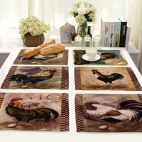 vintage stamp rooster print cotton linen placemats restaurant banquet tableware mat coffee coaster heat insulation non slip
