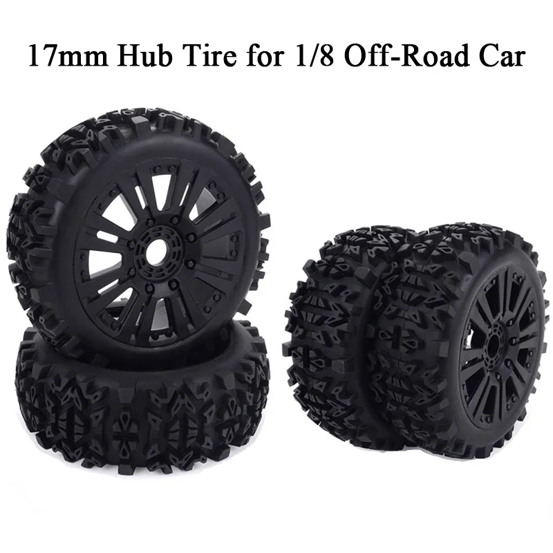 

4pcs 17mm Hub Wheel Rim & Tires Tyre for 1/8 Off-Road RC Car Buggy KYOSHO HPI LOSI HSP GT2 Redcat Axial Traxxas