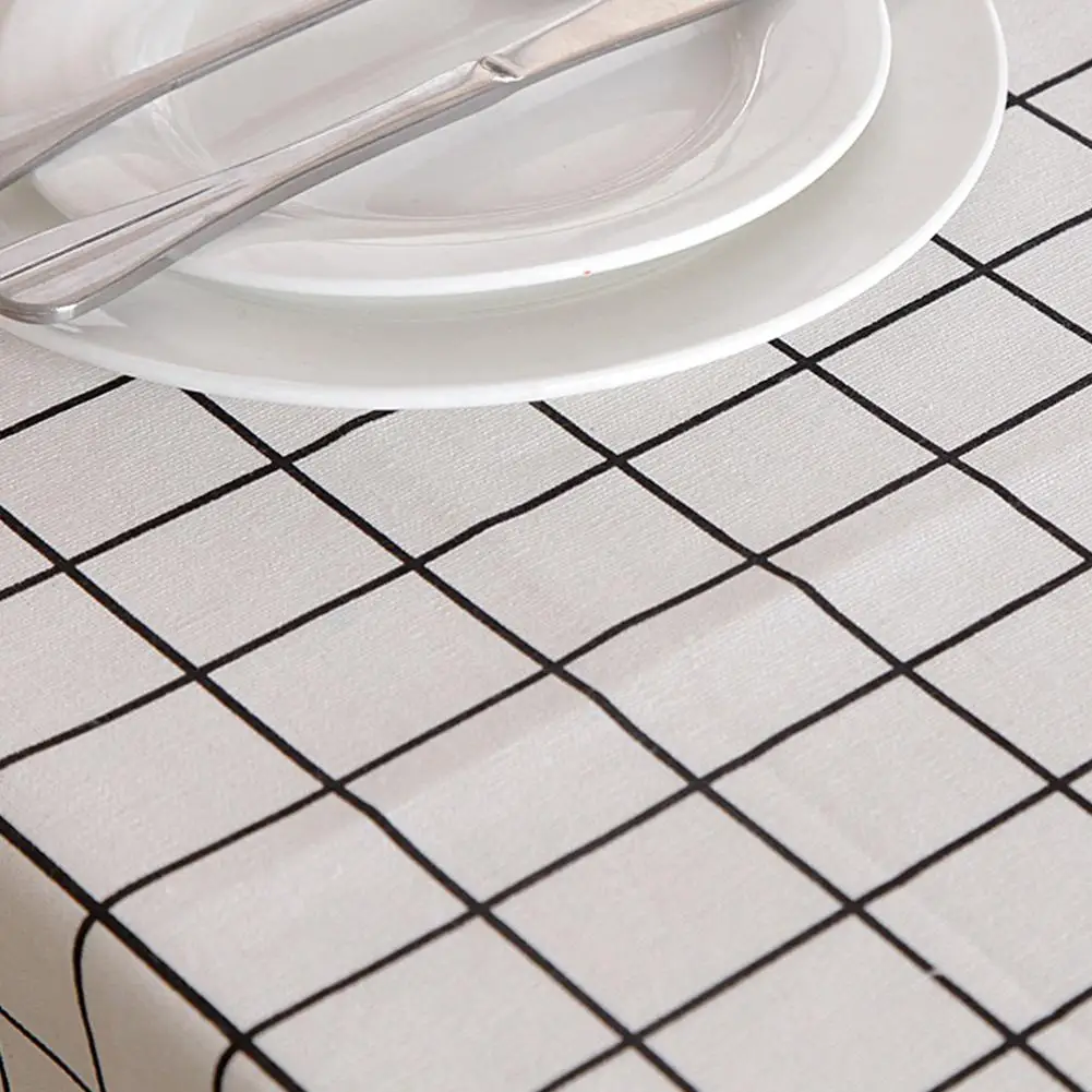 

Simple Geometric White Grid Cotton Linen Table Cover Wedding Birthday Party Table Cloth for Christmas Wedding Banquet Decor