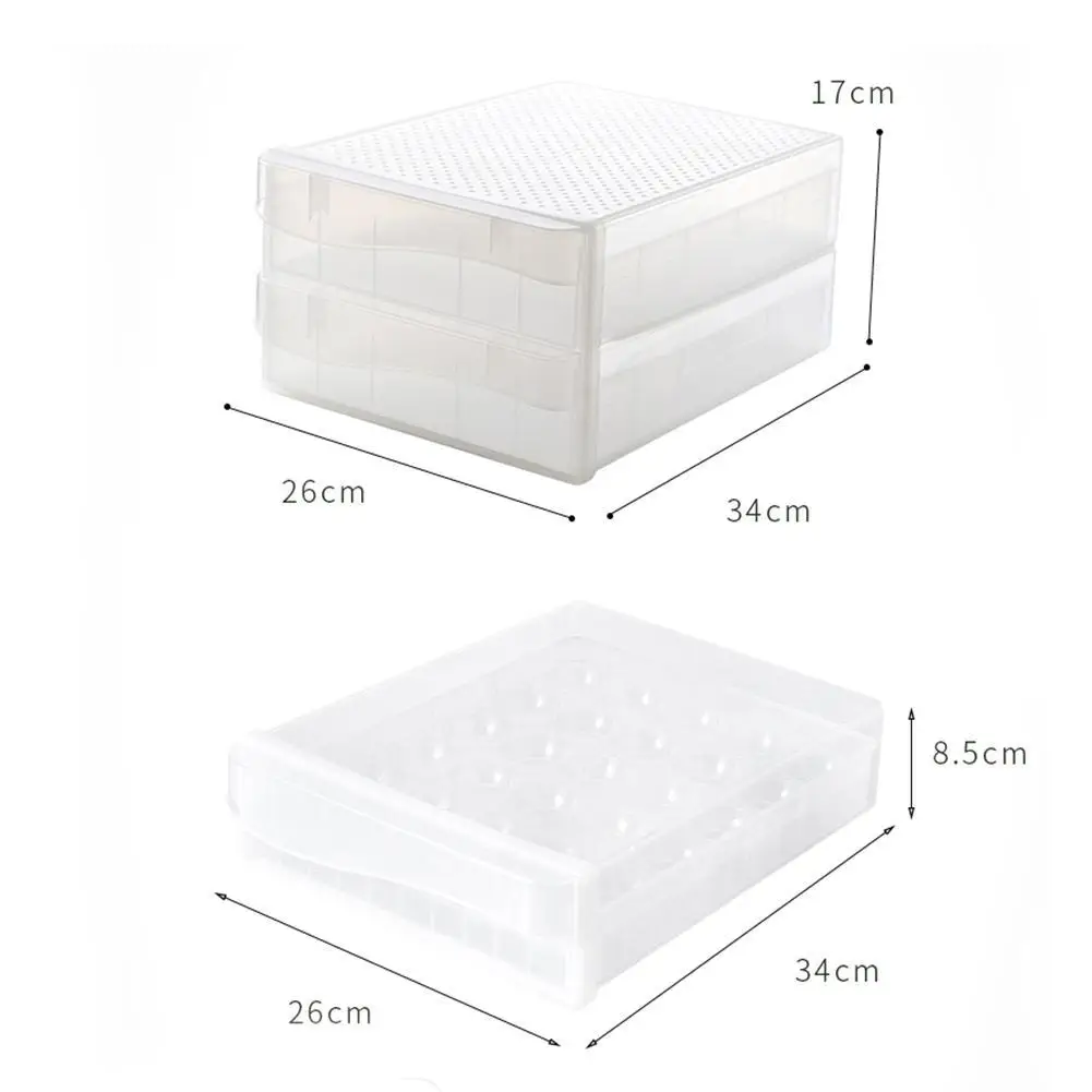 

1pcs Plastic Transparent Storage Box Drawer-type Refrigerator Storage Box Dumpling Box Egg Double Layer Tray Household Supplies