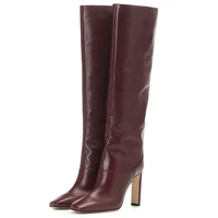 women fashion square heel high heel boots knee high leather square toe sexy boots autumn winter shoes