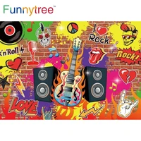 funnytree music disco theme birthday party backdrop rock and roll love heart brick wall audio vintage 80s 90s photo background