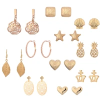 new fashion tiny cute stud earrings for women gold color star shell crown heart za geometric earrings jewelry bohemian wholesale
