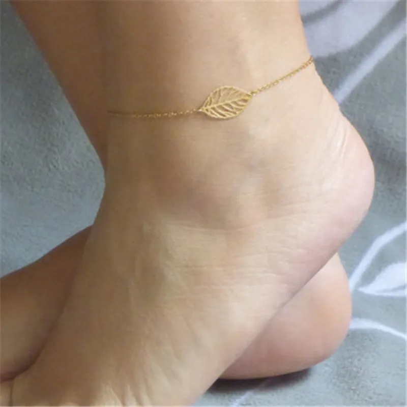 Trendy Gold Color Leaf Anklet Feet Bracelet For Women Beach Footwear Vintage Anklets Boho Style Party Summer Jewelry New | Украшения и