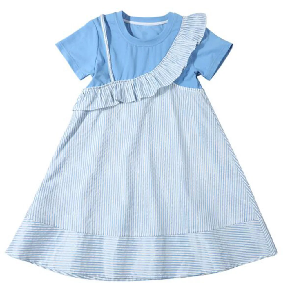 

Cultiseed Girls Fake 2pc Striped Spaghetti Strap Dress Big Children Kids Cute Sweet Summer Color Patchwork Ruffles Casual Gowns