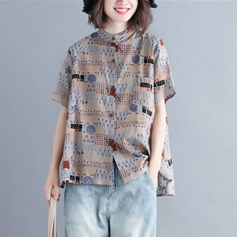 Женские рубашки из хлопка и льна повседневные свободные топы в винтажном стиле с