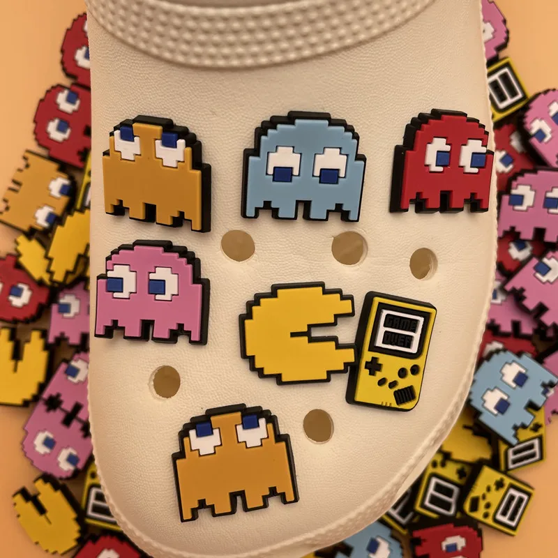 Single Sale 1 Pcs Crocs Charms Shoe Decoration Pixel Cartoon Character Shoe Charms Red Yellow Blue Powder Role For Kids Party