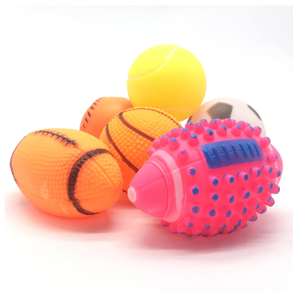 

Dog Toy Squeak Sound Dogs Ball Rubber Rubgby Football Basketball Interactive Toys For Dogs Small Medium Large Pets Toy Supplies