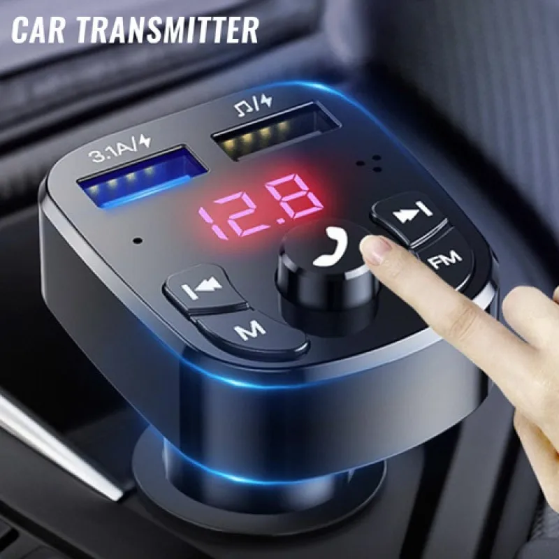 

Bluetooth-compatible Version 5.0 FM Transmitter Car Player Kit Card Car Charger Quick With QC3.0 Dual USB Voltmeter & AUX IN/OUT