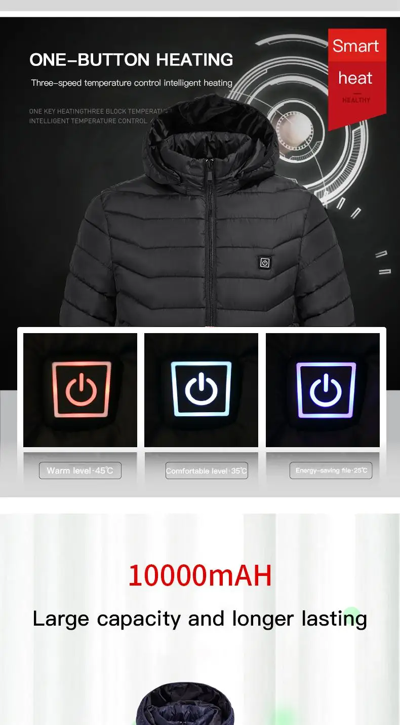 Men 9 Areas Heated Jacket USB Winter Outdoor Electric Heating Jackets Warm Sprots Thermal Coat Clothing Heatable Cotton jackets