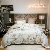 new luxury white soft cozy egyptian cotton palace bedding set bloom flowers embroidery duvet cover flatfitted sheet pillowcases