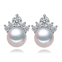 crown shaped freshwater pearl earrings for women girls earring stud clear cubic zircon cz womens fashion jewelry gifts