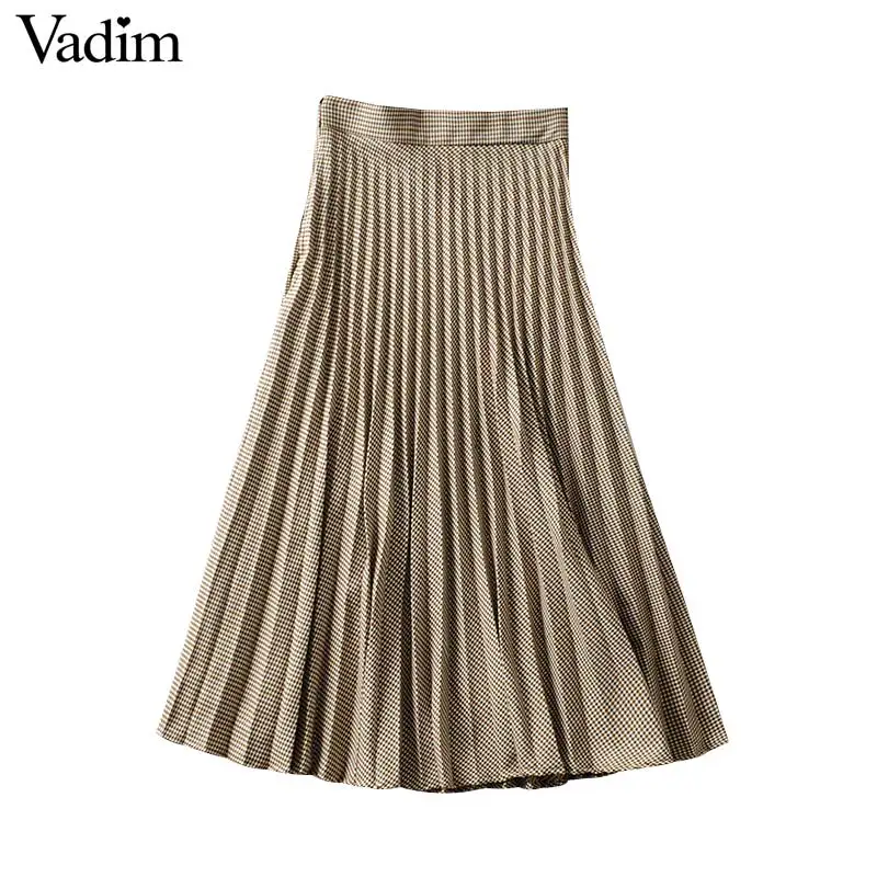 Женское элегантное платье vadim клетчатая миди плиссированная юбка сбоку на молнии
