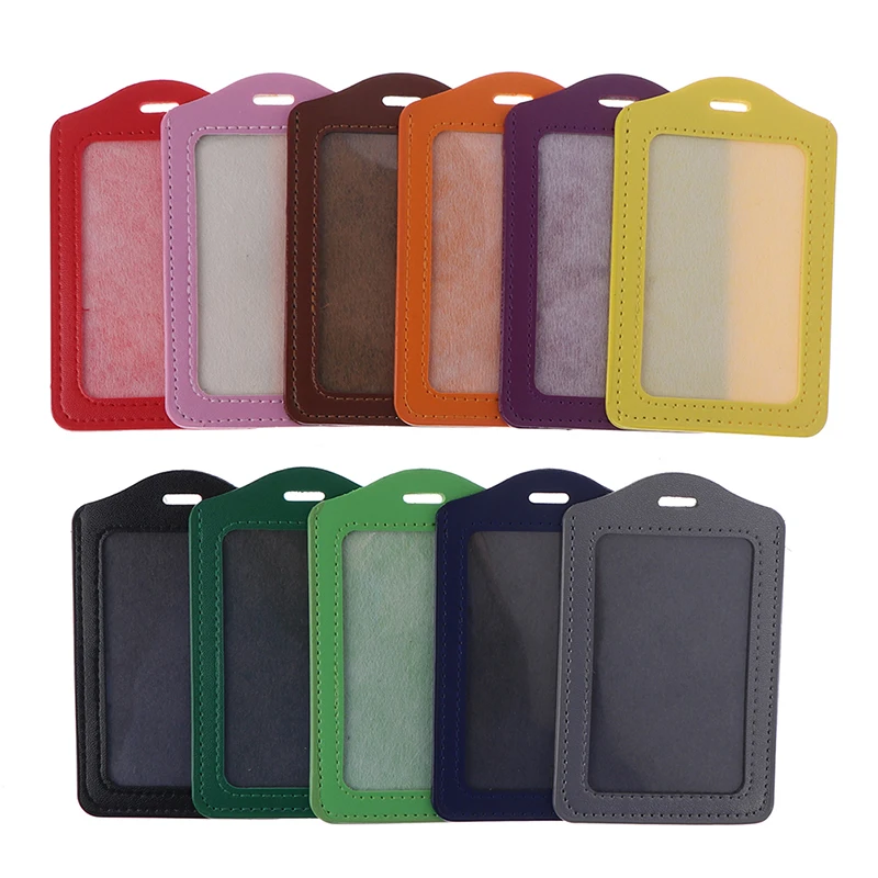 

2PCS Leather Card Sleeve ID Badge Bank Credit Card Badge Holder Reels Key Ring Chain Clips School Student Office