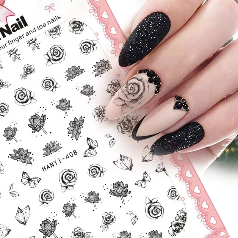 1 шт. 3D наклейки для ногтей цветы роза лист Бабочка изображение смешанный размер