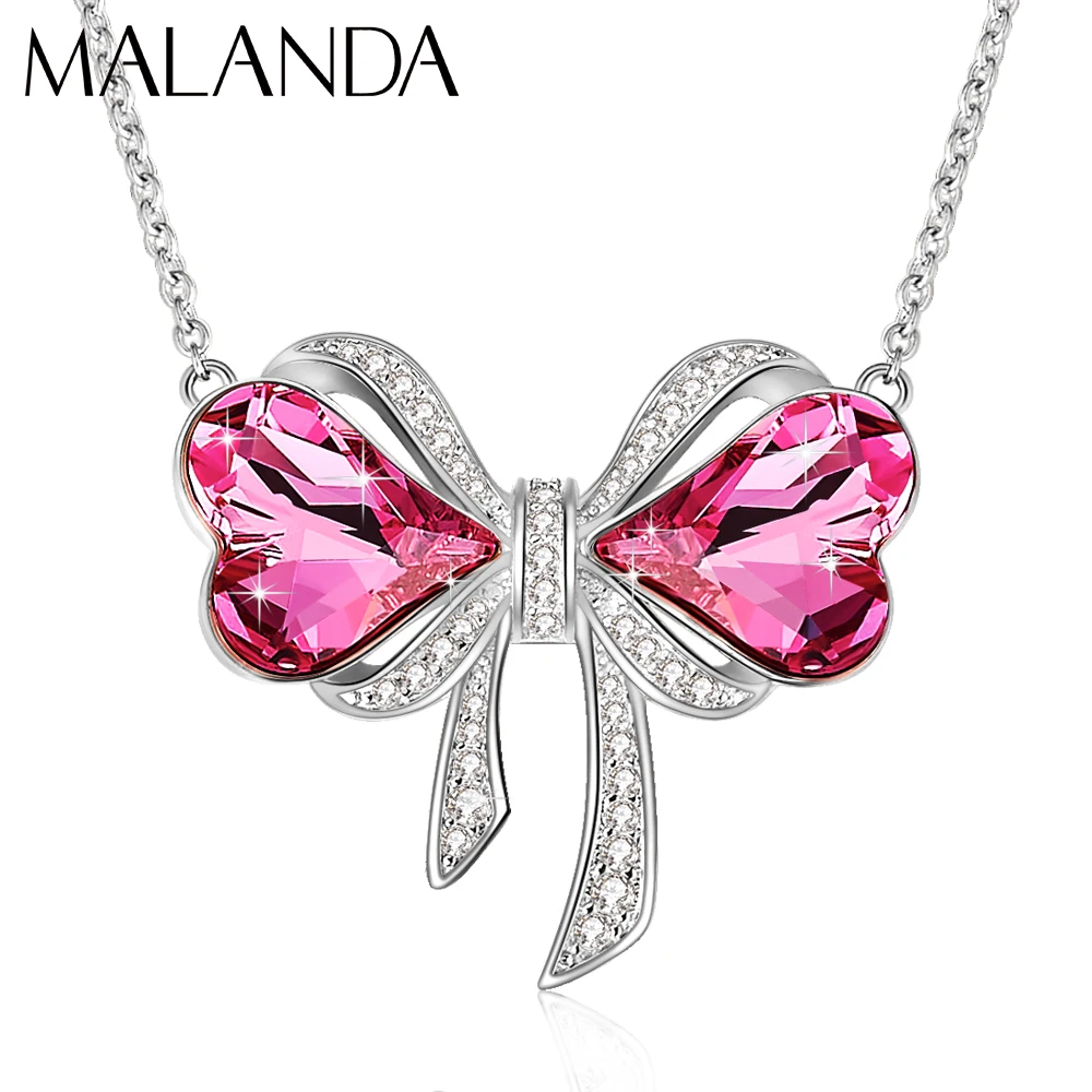 

Malanda 100% Crystals From Swarovski Sweet Heart Bow Pendant Necklaces For Women New Fashion Wedding Party Jewelry Gift