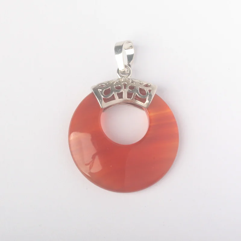 Carnelian Тигровый глаз Фиолетовый Кристалл Розовый кварцевый кристалл Оникс Камень полоска оникс пончик монета круглый Рейки Исцеление Pendantlian 1 шт.(без цепи - Окраска металла: Carnelian