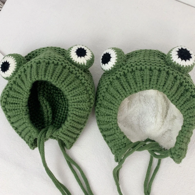 Детская Зимняя Теплая Вязаная Шапка-бини в форме лягушки с героями мультфильмов