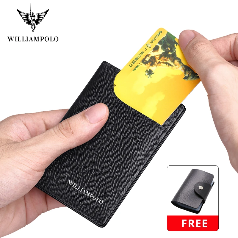 

WILLIAMPOLO Men's Wallets Thin Card Holder Genuine Leather Soft Fashion Mini Purses Slim New Design Short Wallet Men PL195193