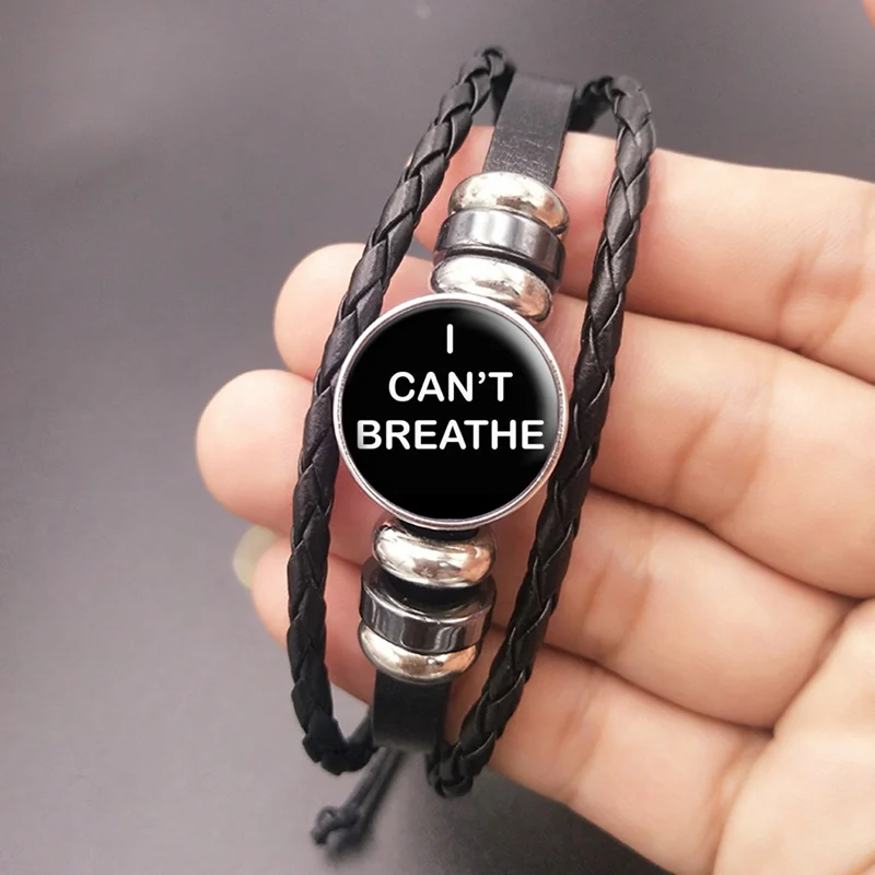 I Can't Breathe Leather Bracelet Punk Glass Dome Button Snap Bracelets American Protest Black Lives Matter Jewelry Accessories |