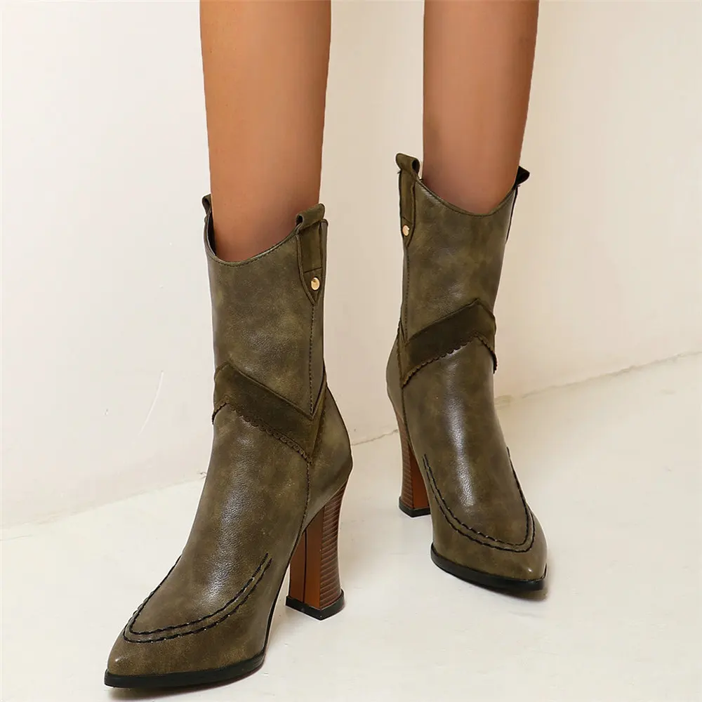 

US4-US12 Winter Shoes Women Cuban High Heels Warm Motorcycle Boots Female High Top Pointed Toe Platform Pumps Shoes Casual Shoes