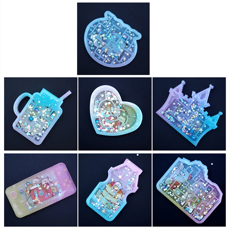 

Quicksand Maze Silicone Mold Shaker Molds Milk Bottle Heart Shape UV Epoxy Resin Mold Heart Keychain Pendant Craft Jewelry Tools