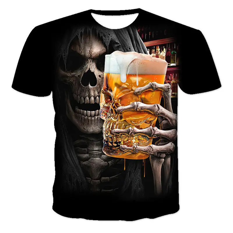 

Футболка мужская оверсайз с коротким рукавом и 3D-принтом черепа