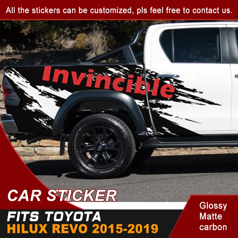

2 Pcs side rear trunk mud splash invincible graphic vinyl car stickers custom fit for TOYOTA HILUX REVO 2015 2016 2017 2018 2019