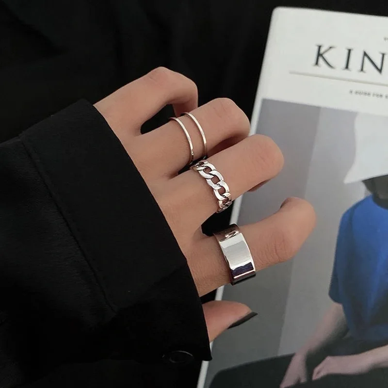 

3pcs Open Rings for Women Fashion Hip Hop Couple Ring Adjustble Personality Finger Jewelry Female Korean Punk Ring Set Gifts
