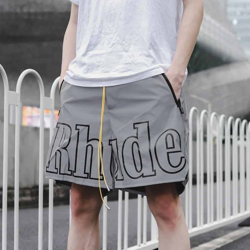 

Letter Reflection Rhude Shorts Men Women Big Letter Logo Rhude Shorts 2020 Summer Casual Oversize Breechcloth Yellow Drawstring