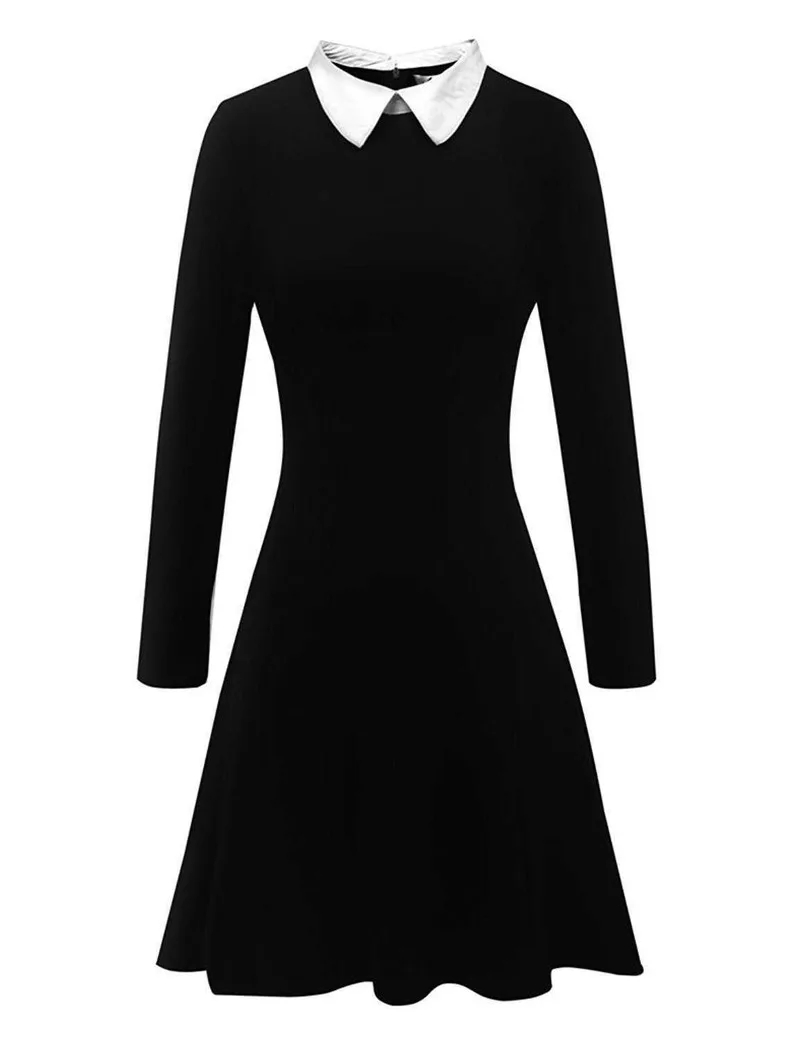 2020 autumn and winter new elegant style long-sleeved black retro dress office base big swing fashion | Женская одежда