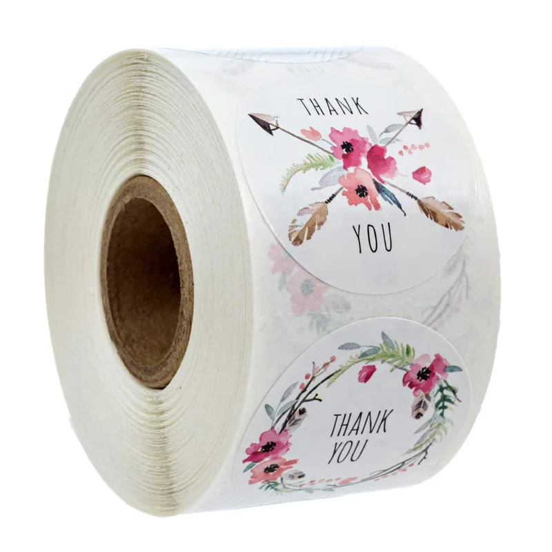 

500pcs/roll 6 designs floral thank you stickers for box bag seal labels sticker school teacher kids toys sticker decal