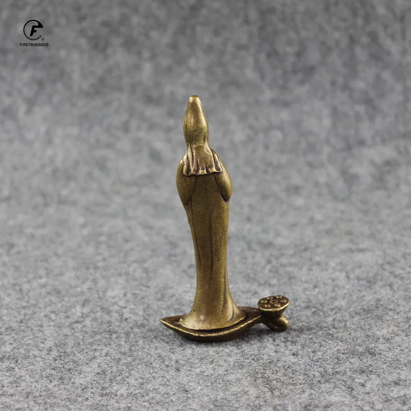 Античная Медь Статуя Гуаньинь Будды сандаловое дерево держатель для благовоний