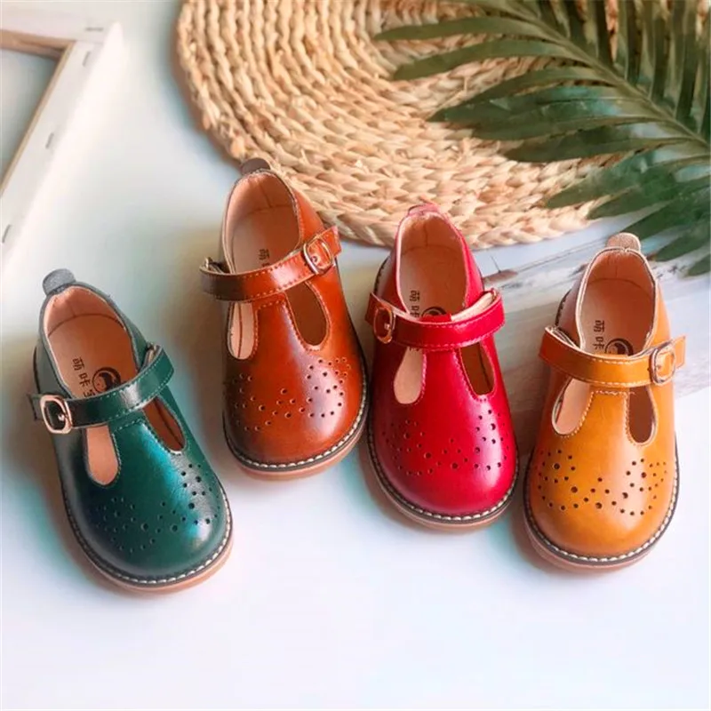 Повседневные маленькие кожаные туфли в стиле ретро для девочек новинка 2019