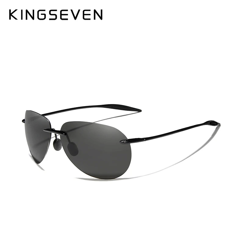 Black KINGSEVEN, ультралегкие солнцезащитные очки без оправы TR90, мужские солнцезащитные очки высокого качества без оправы для женщин, Oculos Feminino - Цвет линз: Black
