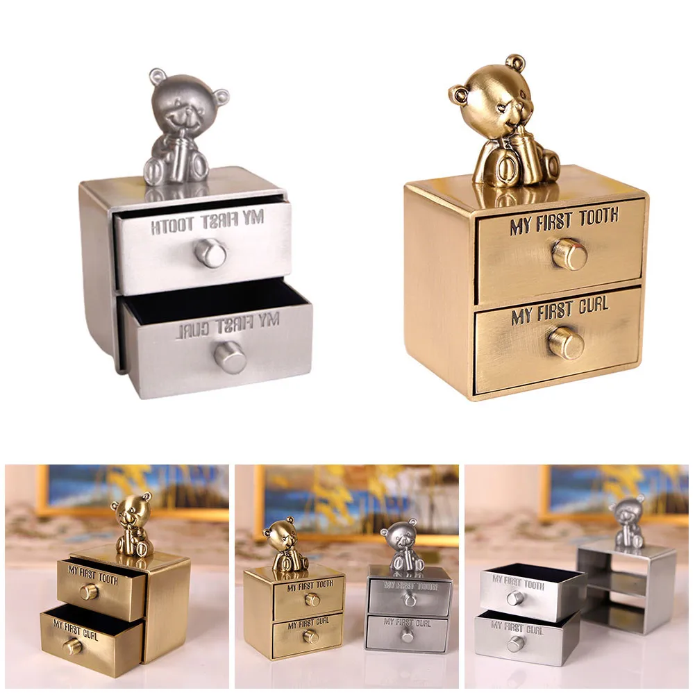 

My First Tooth & Curl Box, серебристый/золотистый металлический органайзер для творчества, сувенирный подарок, детский сувенир, медведь, слон, дизайне...