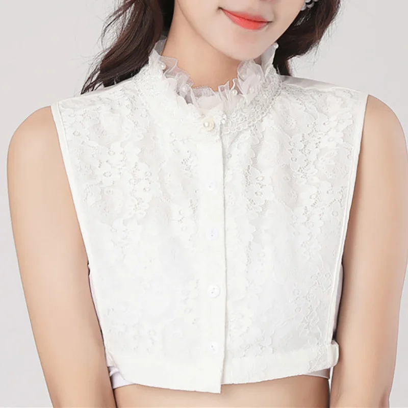 Съемный воротник Женская качественная кружевная блузка с оборками майка