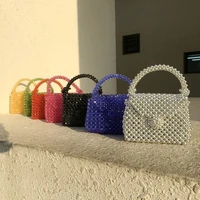 beaded bracelet over the shoulder bag womens hyuna style square sling bag cute woven bag ins handmade acrylic mini bag