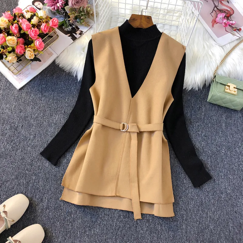 ALPHALMODA - свободный шерстяной жилет с вязаным свитером элегантный костюм